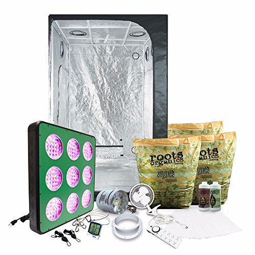 4x4 LED Grow Tent Kit Complete with AgroMax 4x4 (47"x47"x79") Tent + HTG Full Spectrum LED Grow Light + Organic Soil & Nutrients