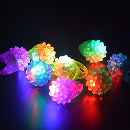 HS Novelty Flashing Led Bumpy Rings Light Up Jelly Ring, Party Finger Toys 24 Pack