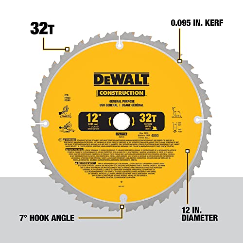 DEWALT 12Inch Miter Saw Blade, Crosscutting, Tungsten Carbide, 80