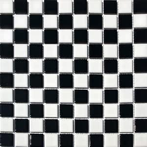 Square Checkered Tile Black White Porcelain Mosaic Shiny Look 1 1 8 X 1 1 8 Ceramic Tiles Amazon Com