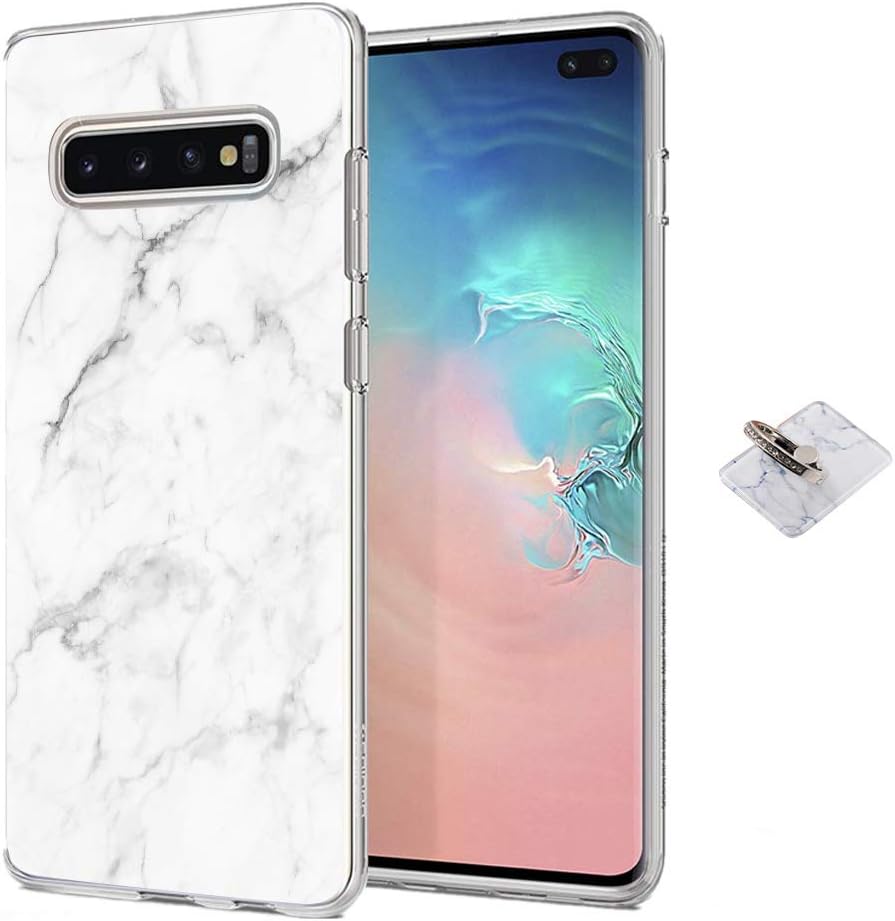 MAYCARI Case Compatible with Galaxy S10 White Marble Case, Clear Case Girls Women Slim Anti-Scratch Shock-Proof Luxury Fashion Soft TPU Protective Case with Kickstand