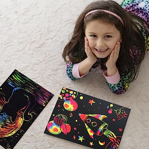 Koogel Scratch Paper Art Set, 50PCS Rainbow Magic Scratch Paper for Kids Scratch Off Art Crafts for DIY Crafts Birthday Gift