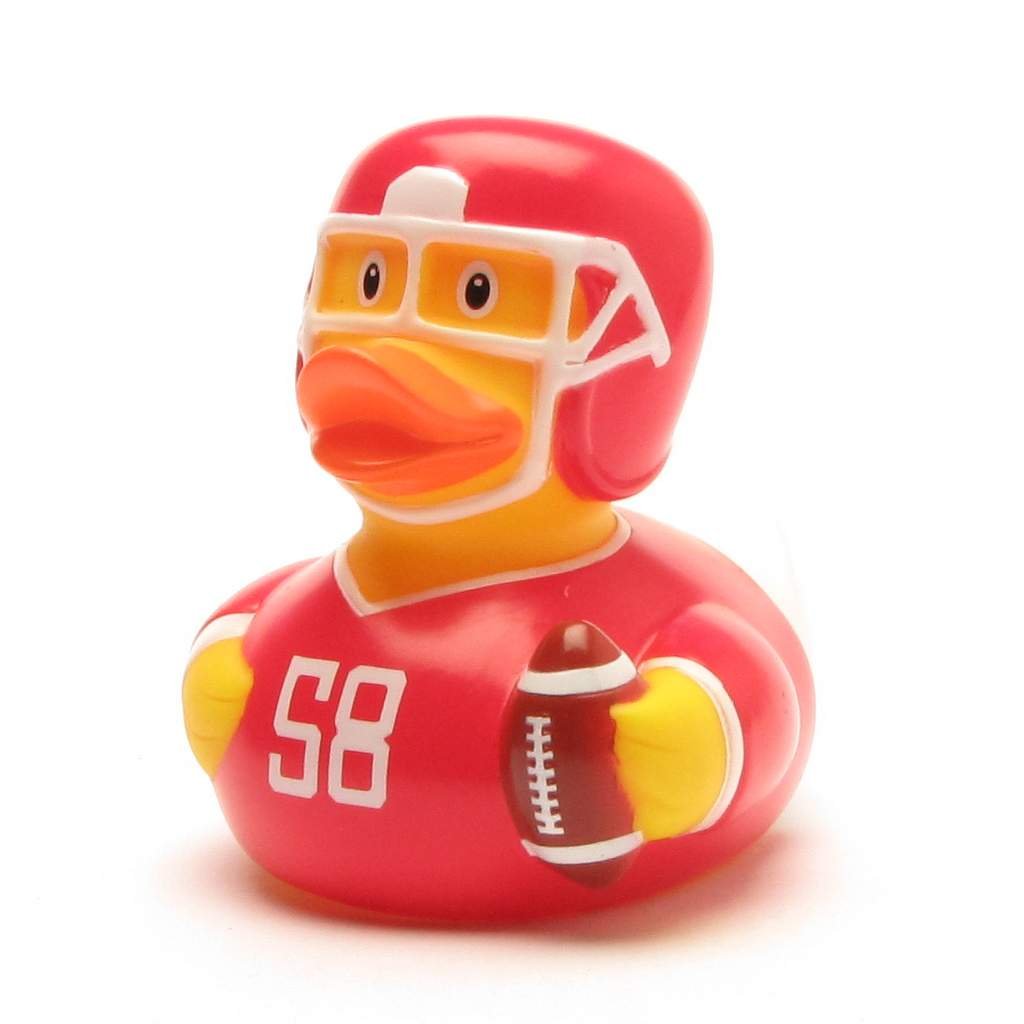 Squeaky Duck Football I Bath Duck I L: 7.5 cm - Includes Bath Duck Keyring in Set Yellow