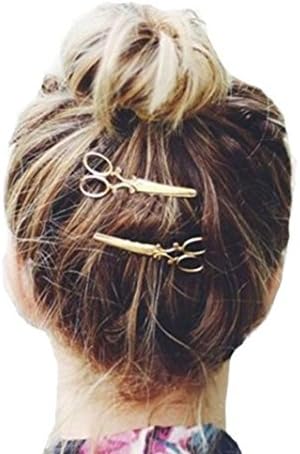 RAIEND Girls Cute Fashion 1PC Scissors Shape Hair Clip Hair Accessories Headpiece (Gold)