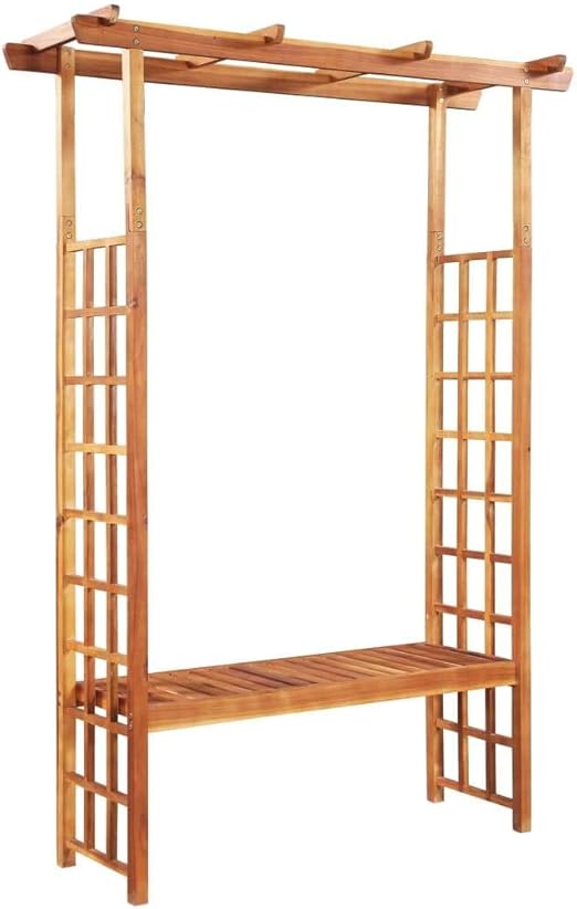 Vidaxl Akazienholz Garten Pergola Mit Bank Gartenbank Rosenbogen Rankhilfe Amazon De Kuche Haushalt