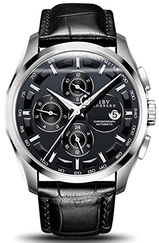 Swiss Brands Men's Automatic Self-Wind Watch Stainless Steel with Brown Genuine Leather Band