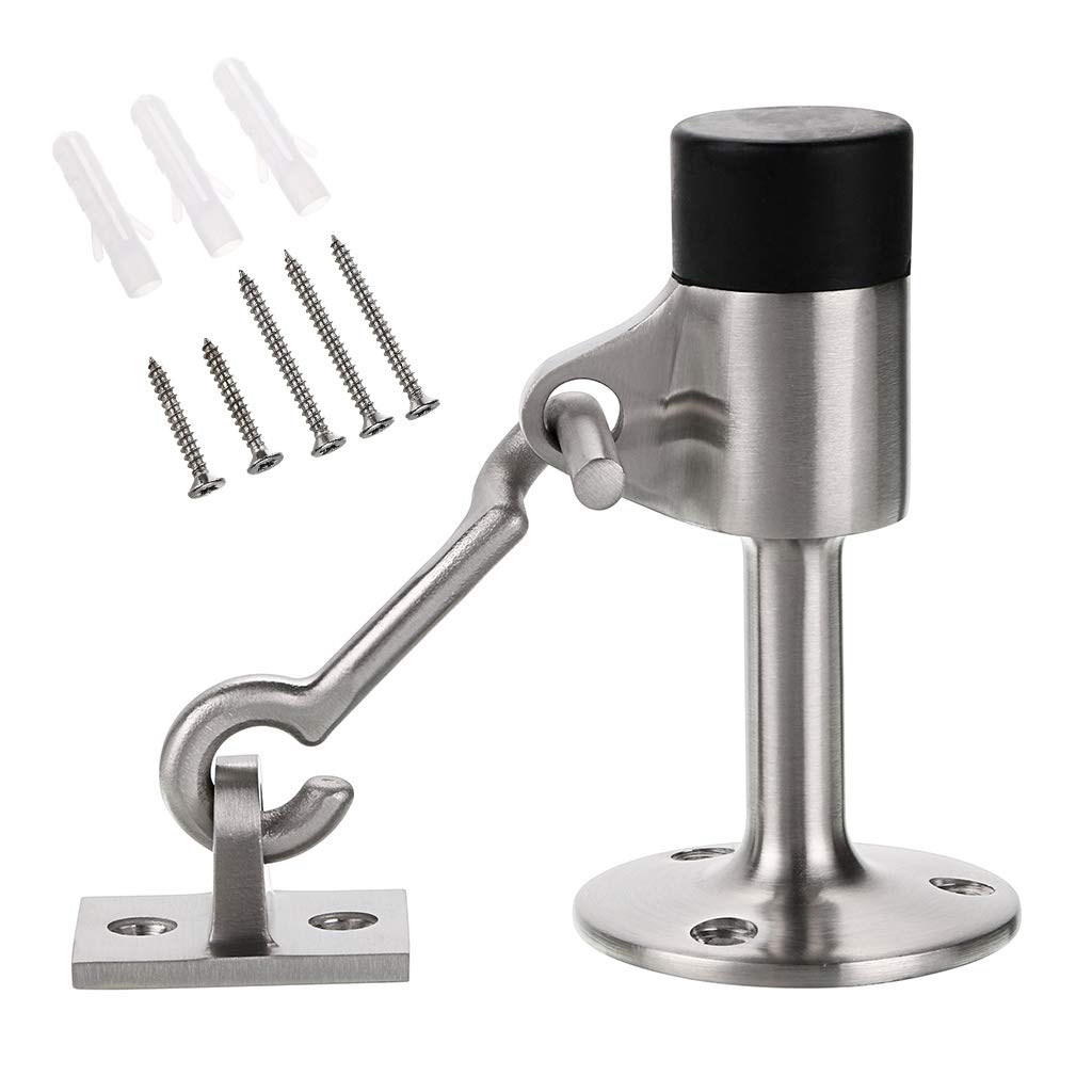 Sumnacon Heavy Duty Door Stop with Stainless Steel Hook Brushed Finish Wall Mounted with Rubber Pad