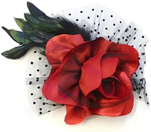 Tango Salsa Flamenco Dance TeaParty Feather Silk Rose Fascinator Cocktail -Red