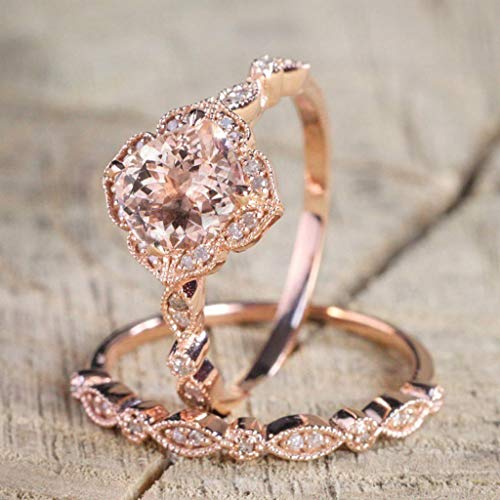 Haluoo Wedding Ring for Women, 2-in-1 Womens Rose Gold Filled Engagement Flower and Leaf Shape Ring Infinity Cubic Zirconia Bridal Set (8, Rose Gold)