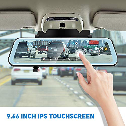 AUTOLOVER Mirror Dash Camera 9.66 inch Backup Camera 1080P Dash Cam Front and Rear Full Touch Screen Rear View Mirror Camera with Loop Recording, Parking Monitor, Night Vision, Waterproof Rear Camera