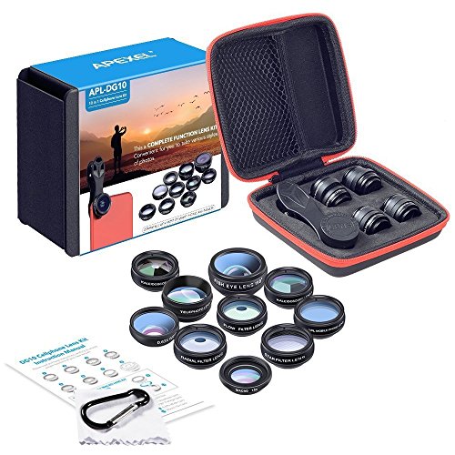 10 in 1 Camera Lens Kit by Ailuki,Wide Angle Lens&Macro Lens+Fisheye Lens+Telephoto Lens+CPL/Flow/Radial/Star Filter+Kaleidoscope, Selfie Remote Control+Tripod for iPhone Samsung Galaxy Huawei