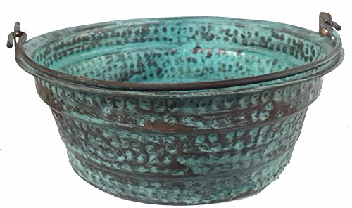 Egypt gift shops Green Blue Patina Copper Cauldron Jar Pot Fire Place Log Bucket Bin Jardiniere Planter Centerpiece Decoation