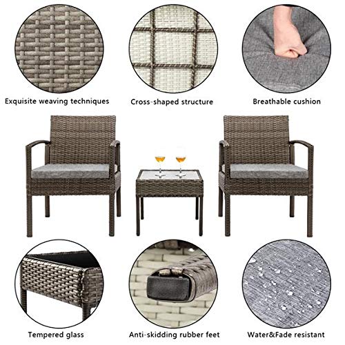 Patio Furniture Set 3 Piece Outdoor Indoor Wicker Rattan Conversation Set for Patio Garden Pools ...