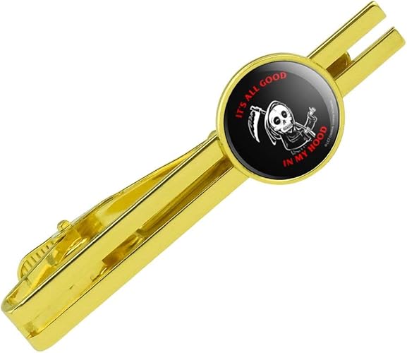 Amazon Com Graphics More It S All Good In My Hood Death Grim Reaper Funny Humor Round Tie Bar Clip Clasp Tack Gold Color Plated Jewelry