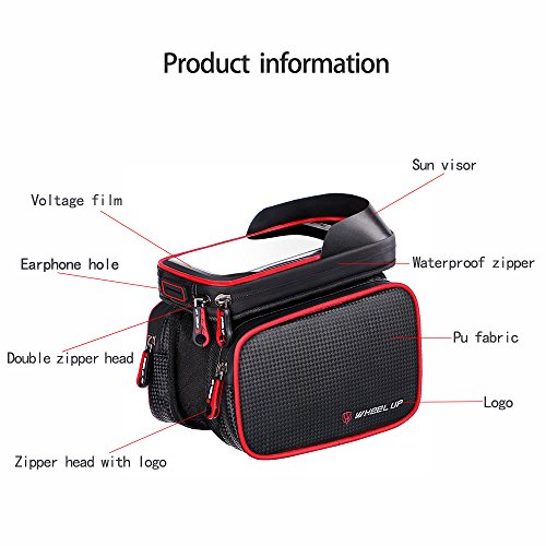 Bike Storage Bag, Waterproof Universal Cycling Bicycle Frame Bags Phone Mount Holder For Iphone 6/6s/7/7s/8/X plus samsung 7 note 7 Below 6.2 inch Top Tube Handlebars Storage Bag