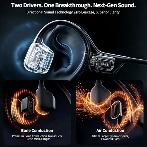 Bone Conduction Air Conduction Headphones, IP68 Swimming Headphones 32GB | Open-Ear Wireless Underwater Headphones with Bluetooth 6.1, ENC Noise Reduction and MP3 Player for Swimming, Sports ,Fitness