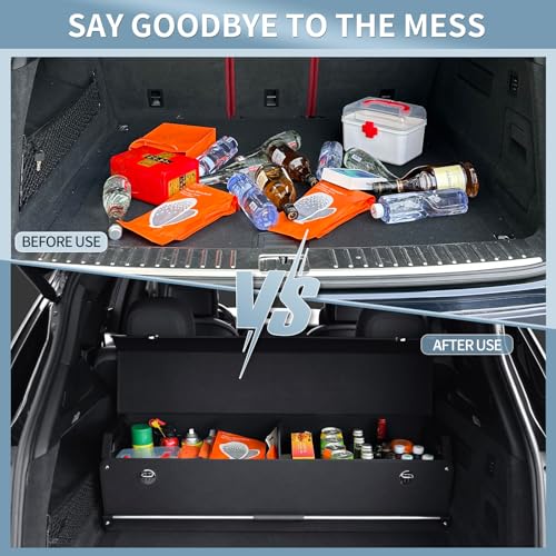 XCF Car Trunk Organizer, Waterproof Leather Trunk Organizer with Lid and Stable Handle, Storage Compartment for Packaging, SUV Accessories/Car Organizer(Black, 101 * 29 * 31 cm)