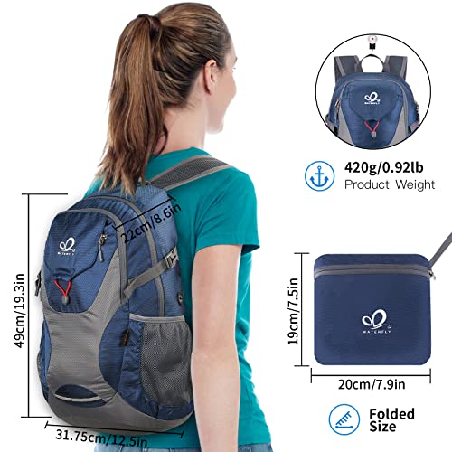 WATERFLY Lightweight Packable Hiking Backpack： Foldable Travel Daypack Ultralight Camping Day