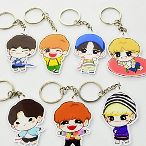 Weirui 7 PCS BTS Keychain, Cute Cartoon KPOP BTS Bangtan Boys Keychain Key Ring (Keychain 7 Pack 2)
