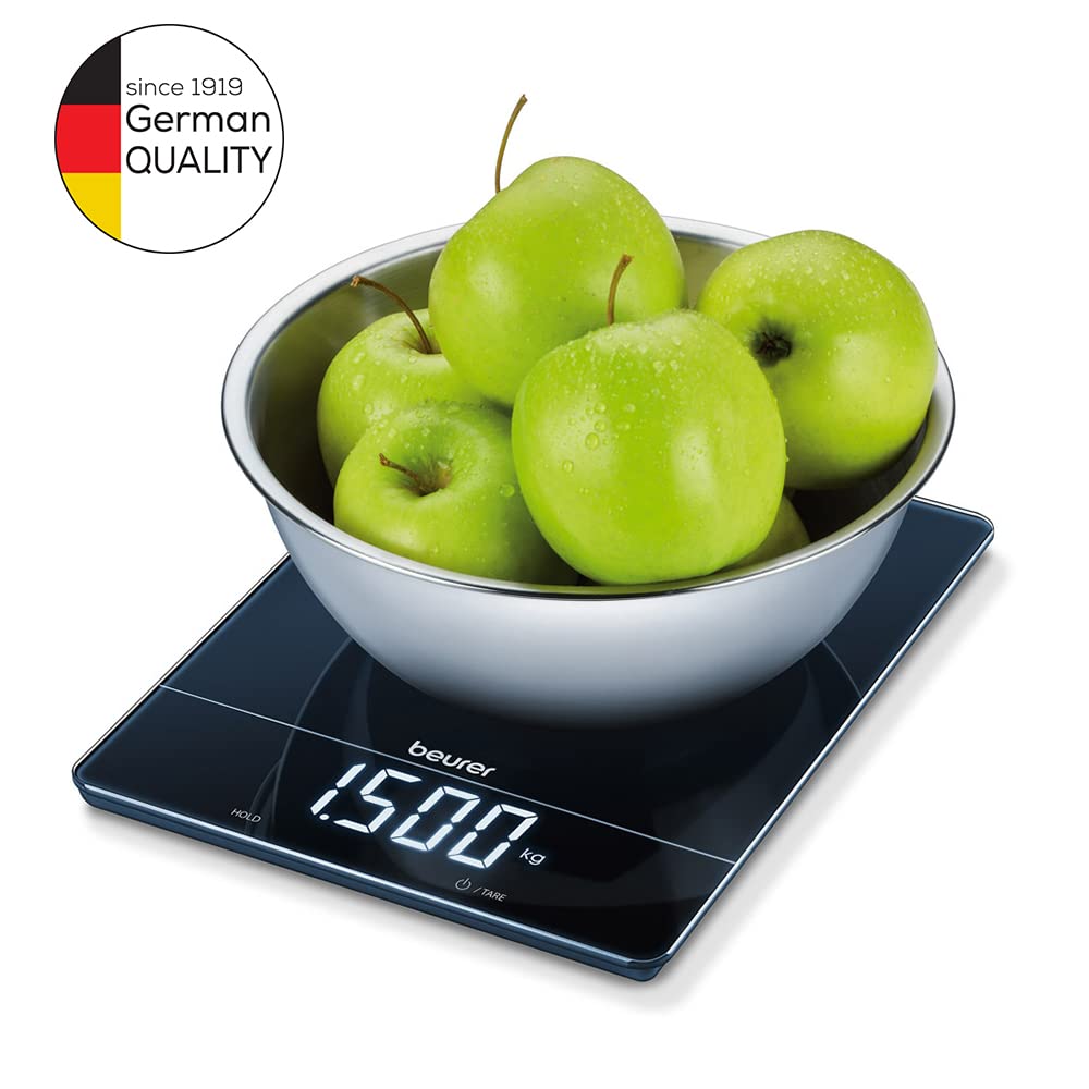 Beurer KS 34 Kitchen Scales for Precise Weighing up to 15 kg with Tare Weighing Function and Magic LED Display