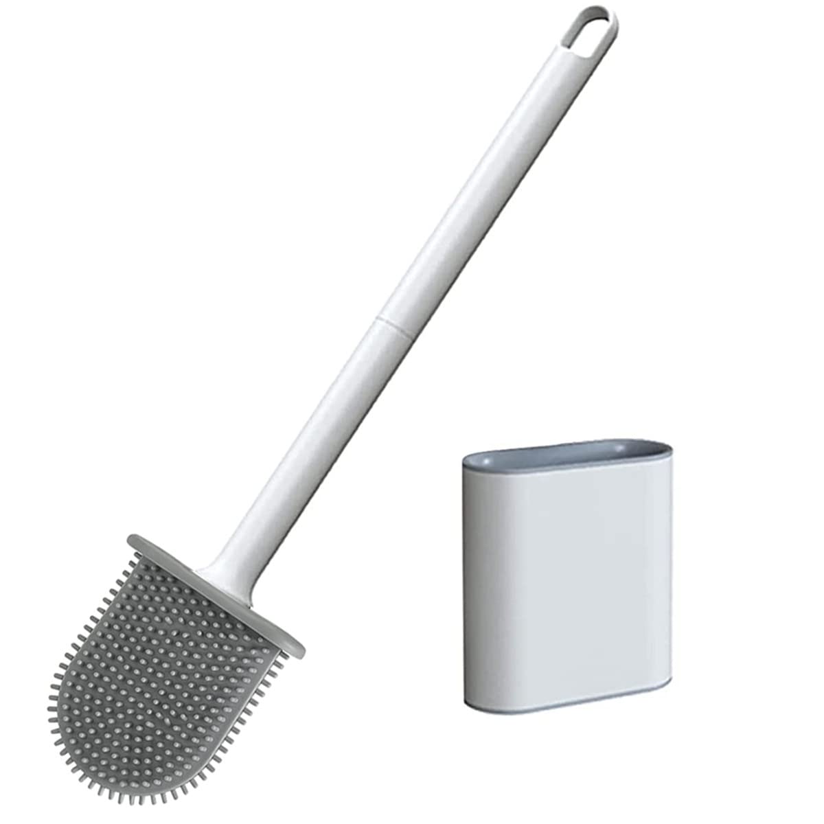Toilet Brush,Bathroom Silicone Toilet Brush With Holder Wall Mounted,with No-Slip Long Handle,Drying,Professional Deep Cleaning toilet brushes for bathroom (white)