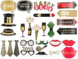 GOER 38Pcs 2018 New Years Photo Booth Props Kit,2018 New Years Eve Party Decorations