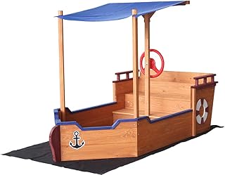 Home Deluxe - Sandkasten Matschekiste - Segelschiff inkl. Bodenplane - Maße: 160 x 78 x 103 cm - inkl. komplettem Montagematerial