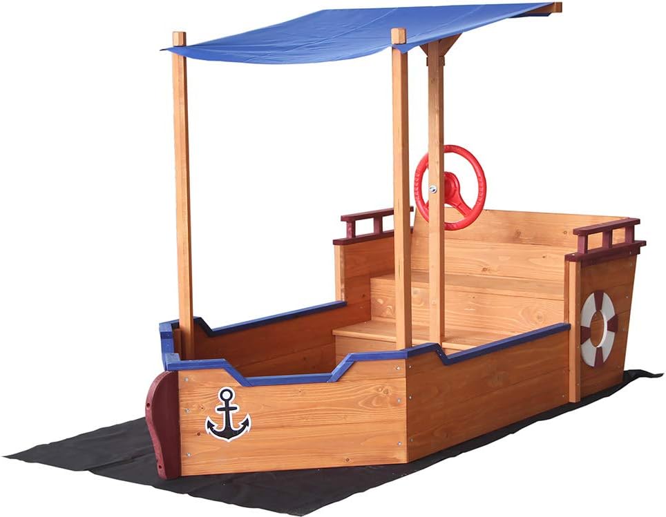 Home Deluxe - Sandkasten Matschekiste - Segelschiff inkl. Bodenplane - Maße: 160 x 78 x 103 cm - inkl. komplettem Montagematerial