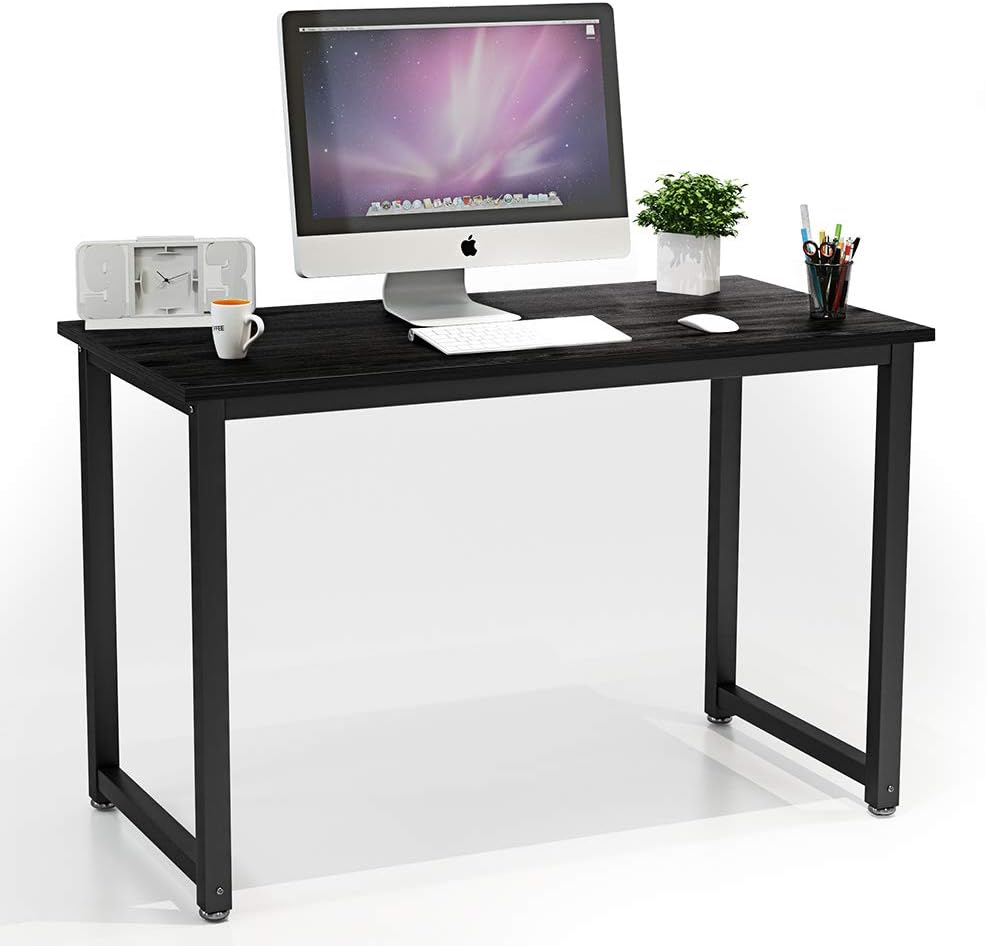 HATON Computer Desk, 47.2” Simple Modern Style Wood Computer Table Writing Gaming Desk with Sturdy Metal Frame for Home Office Study, Easy Assembly - Black
