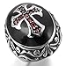 INBLUE Men's Stainless Steel Ring CZ Silver Tone Black Red Cross Knight Fleur De Lis Oval Size13