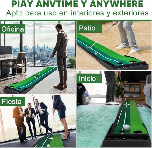 WEAGP Práctica de Putting de Golf, Tapete de Práctica de Golf con Sistema de Retorno de Bola, Tapetes de Putting para Golf de Doble Pista Compacto Portátil para Práctica de Putting de Golf