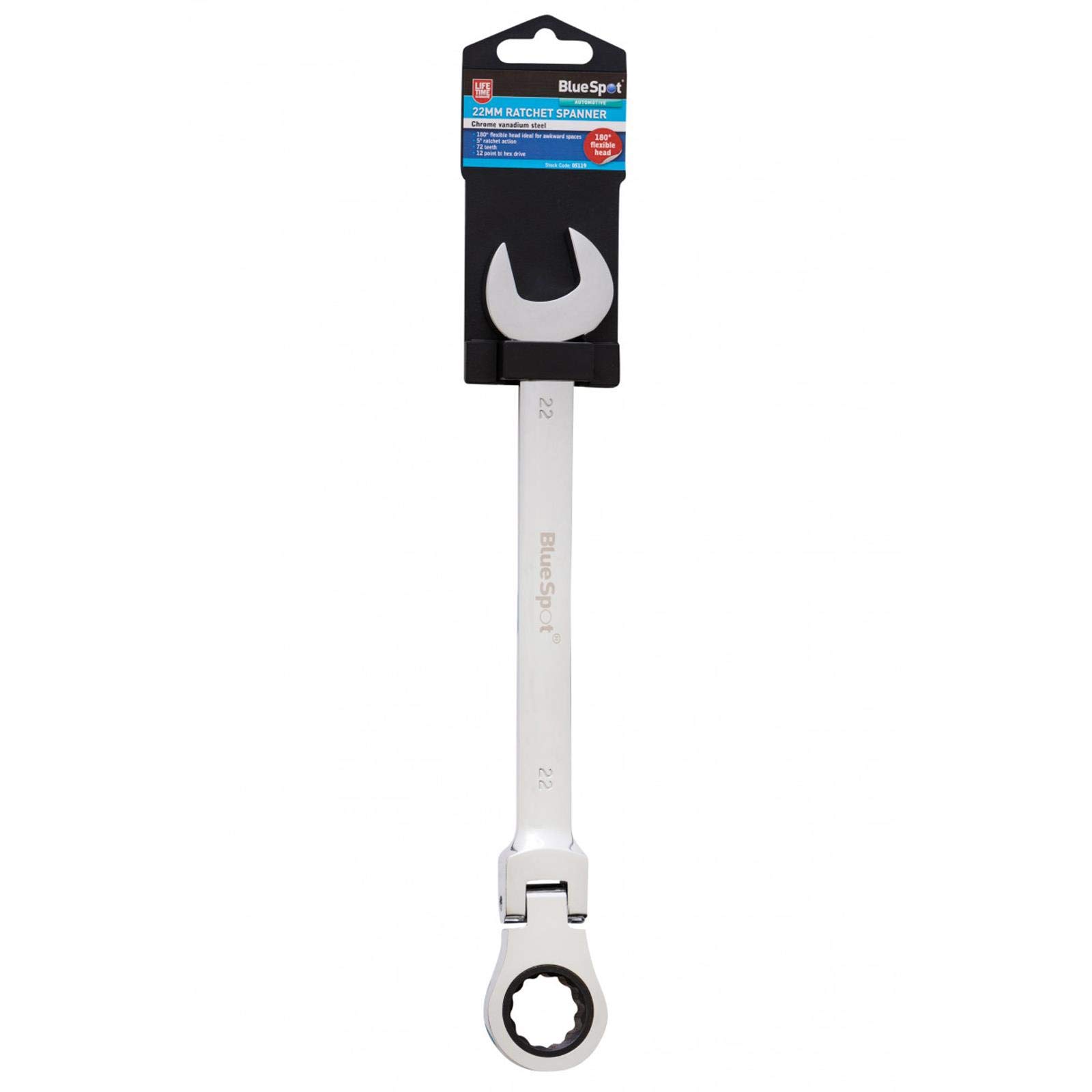 Blue Spot Tools 05119 22mm Chrome Vanadium Ratchet Spanner Flexible Head (180°)