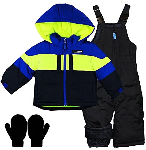 London Fog Boys Heavy Winter Jacket Snow Bib Overall Pants and Mittens Blue 3T