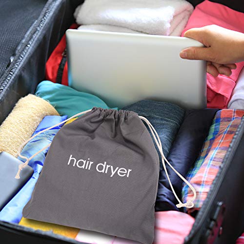 Senkary Hair Dryer Bags Drawstring Hairdryer Travel Bag Cotton Hair Dryer Storage Bag, 11.8 Inch by 13.8 Inch (Dark Gray)