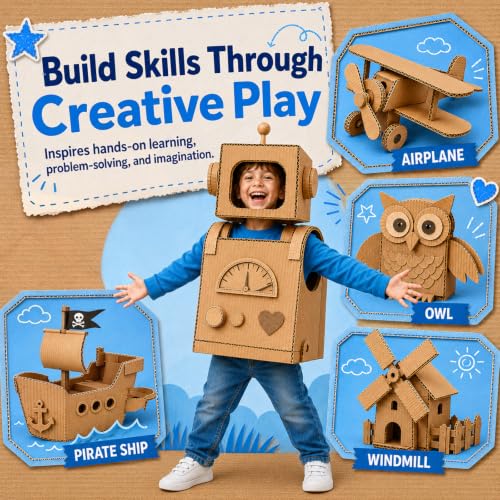 Graceduck Safe Cardboard Cutter for Kids Creative Arts & Crafts,STEM Toy for 5+ Boys and Girls for Kids for Boys GirlsCreative Building Toy for Boxes, School Projects Blue