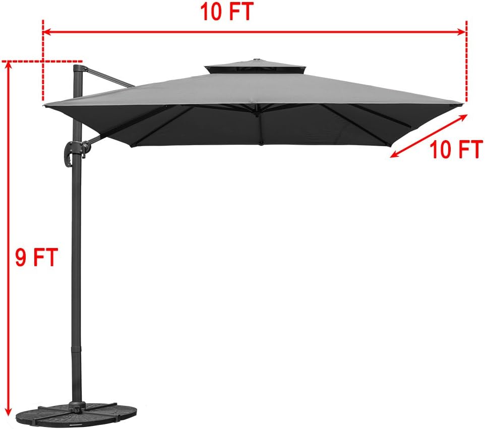 Sundale Outdoor 10ft Square Offset Hanging Umbrella Market Patio Umbrella Aluminum Cantilever Pole W Stylish Dual Wind Vent Cover Crank Lift And Corss Frame 360 Rotation For Garden Backyard Red Amazon Co Uk Garden Outdoors