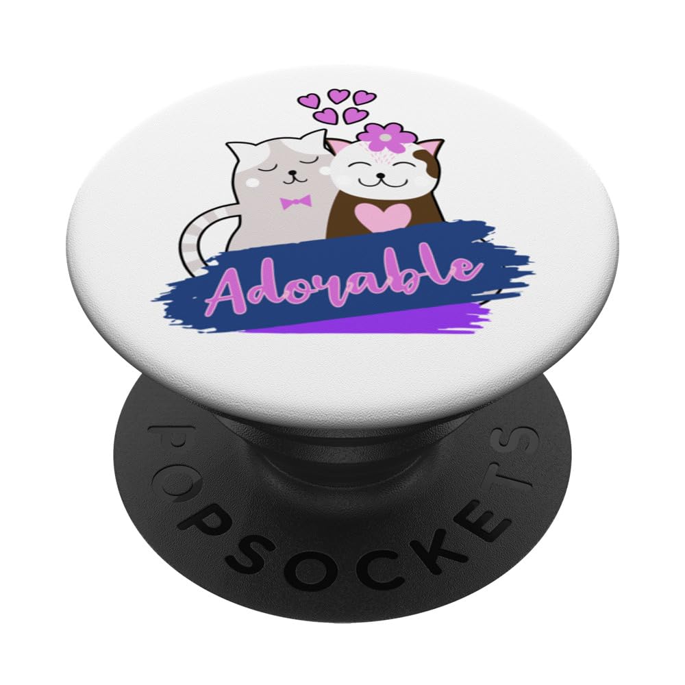 Adorable Cat Couple Cuddle Love Hearts Valentine's Day PopSockets Swappable PopGrip