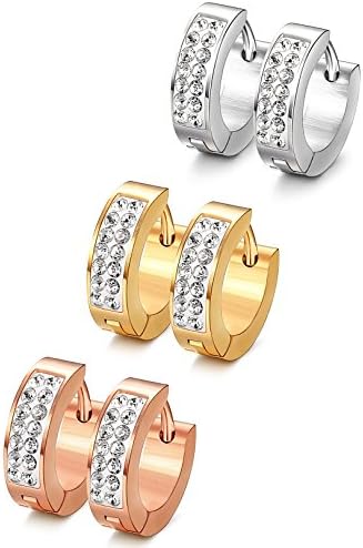 Jstyle Stainless Steel Womens Mens Hoop Earrings Huggie Earrings CZ Piercings 3 Pairs 18G