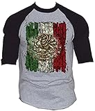 Mexico Flag Men's baseball T-Shirt Black/Gray S-3XL (XL, Black/Gray)