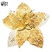 KI Store Large Christmas Poinsettia Flower Ornaments for Christmas Tree Decorations Pack of 6 Oversize Artificial Poinsettia Flower Picks Stems for Xmas Tree Wedding Centerpiece (Gold, 14-Inch)