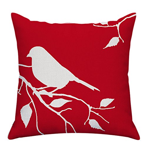 LAZAMYASA Square Cartoon Bird Printed Cushion Cover Cotton Throw Pillow Case Sham Slipover Pillowslip Pillowcase for Home Sofa Couch Chair Back Seat,4PCS,Red,20x20in - Thumbnail 3