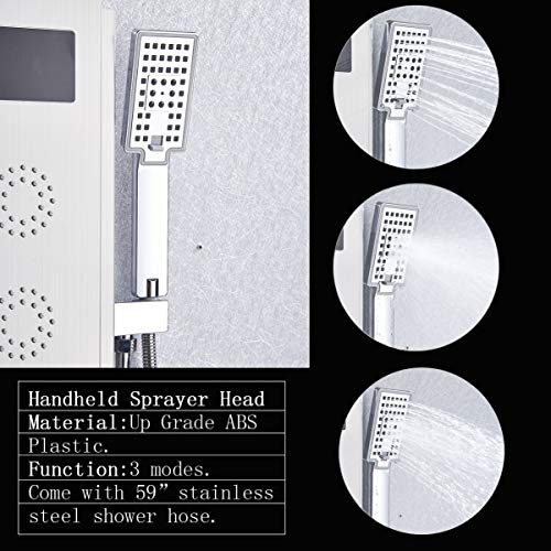 Rozin LED Light Deco 5-Function Shower Panel Waterfall Rain Shower Head + Body Massage Jets + Hand Spray + Tub Tap Brushed Nickel - Thumbnail 4
