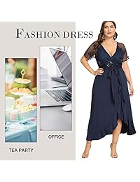 HOOYON Vestidos casuales de talla grande para mujer Vestido de cóctel de manga larga con lentejuelas acampanadas de manga corta