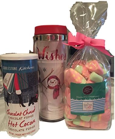 Kohls Cares Snowman - Warm Wishes - Travel Mug, Cobblestone Kitchen Chocolate Fudge Hot Cocoa and Marshmallows Gift Bundle