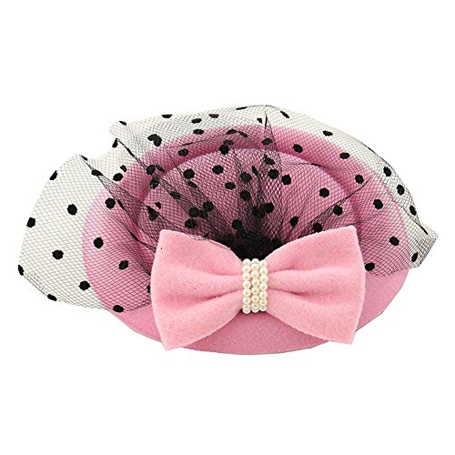 Ztl Women's Fascinators Hat Pillbox Hat Tea Party Hat with Veil Hair Clip Pink