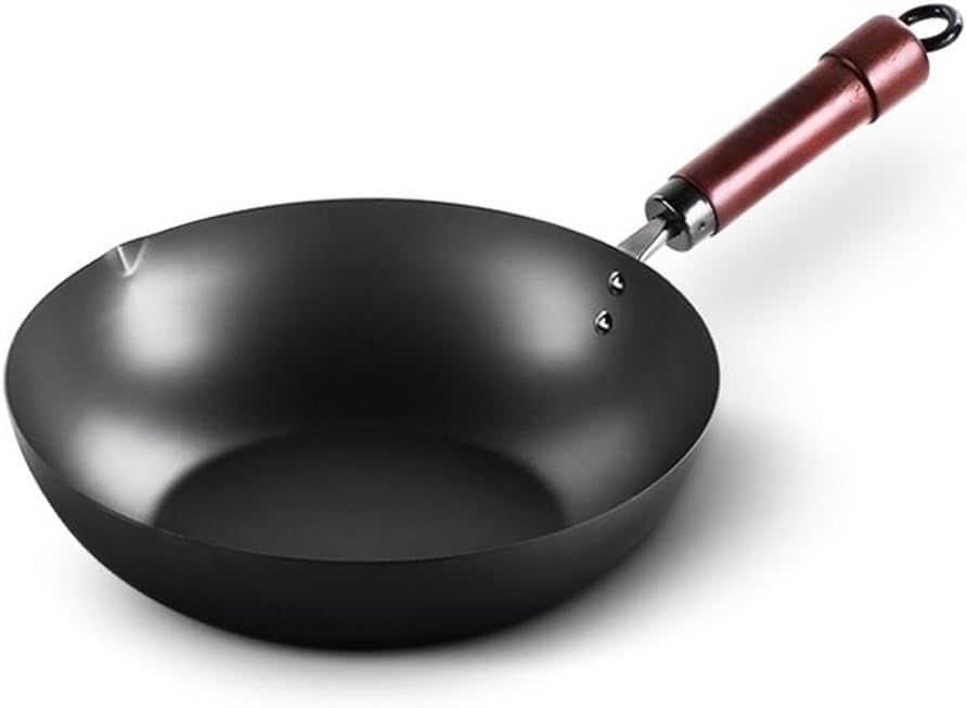 Wok LINGZHIGAN Iron No Coating Non-stick Pan Brown Handle Caliber 30m (12 In) Black