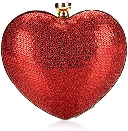 VENNOBIA Bling Sequined Bead Red Heart Shape Wedding Evening Party Clutch Handbag