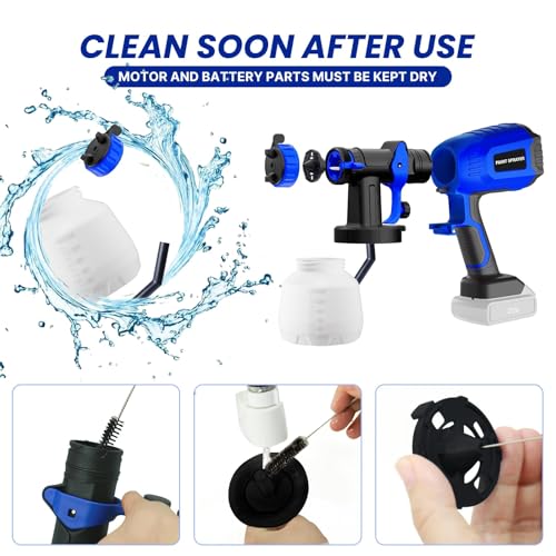 Cordless Paint Sprayer Compatible with Dewalt 20V MAX Battery, Electric Spray Paint Gun with 3 Spray Patterns & 4 Nozzles, 1200ml HVLP Spray Gun with Brushless Motor for House Painting (No Battery)