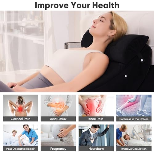 OAISZ 4 PCS Wedge Pillow Set for After Surgery, Memory Foam Orthopedic Bed Wedge Pillow Set, Adjustable Bed for Sleeping, Acid Reflux Relief, Post Surgery Recovery, Back Support, Leg Elevation, Black