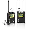 LENSGO Wireless Lavalier Microphone System, LWM-328C 99-Channel UHF Professional Omnidirectional Wireless Lapel Mic for Canon Nikon DSLR Camera Smartphone Camcorder Interview Video Recording (RX+TX)